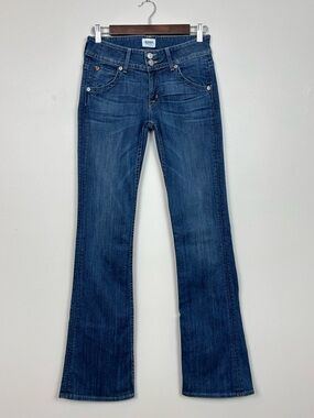 Vtg Hudson Jeans Womens 25 Blue Signature Mid Rise Bootcut Y2K Whiskered Denim